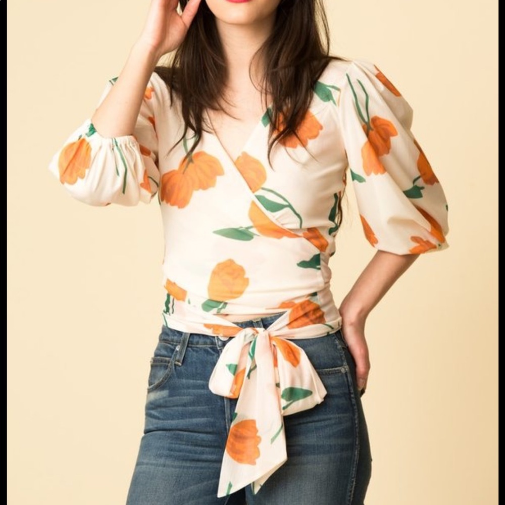 Ganni Tulip Print Mesh Wrap